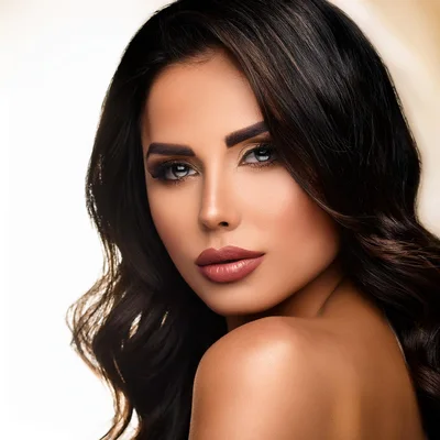 Portrait Of A Beautiful Woman With Wavy Dark Hair
