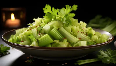 Fresh Celery Salad In A Ceramic Bowl