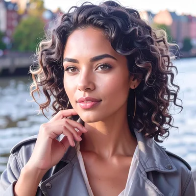 Portrait Of A Beautiful Woman With Curly Hair