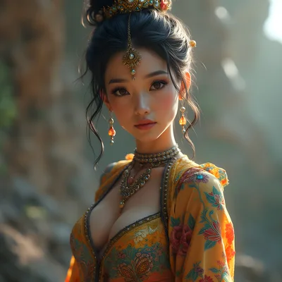Portrait Of A Beautiful Woman In Traditional Asian Attire