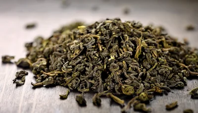 Pile Of Dried Green Tea Leaves