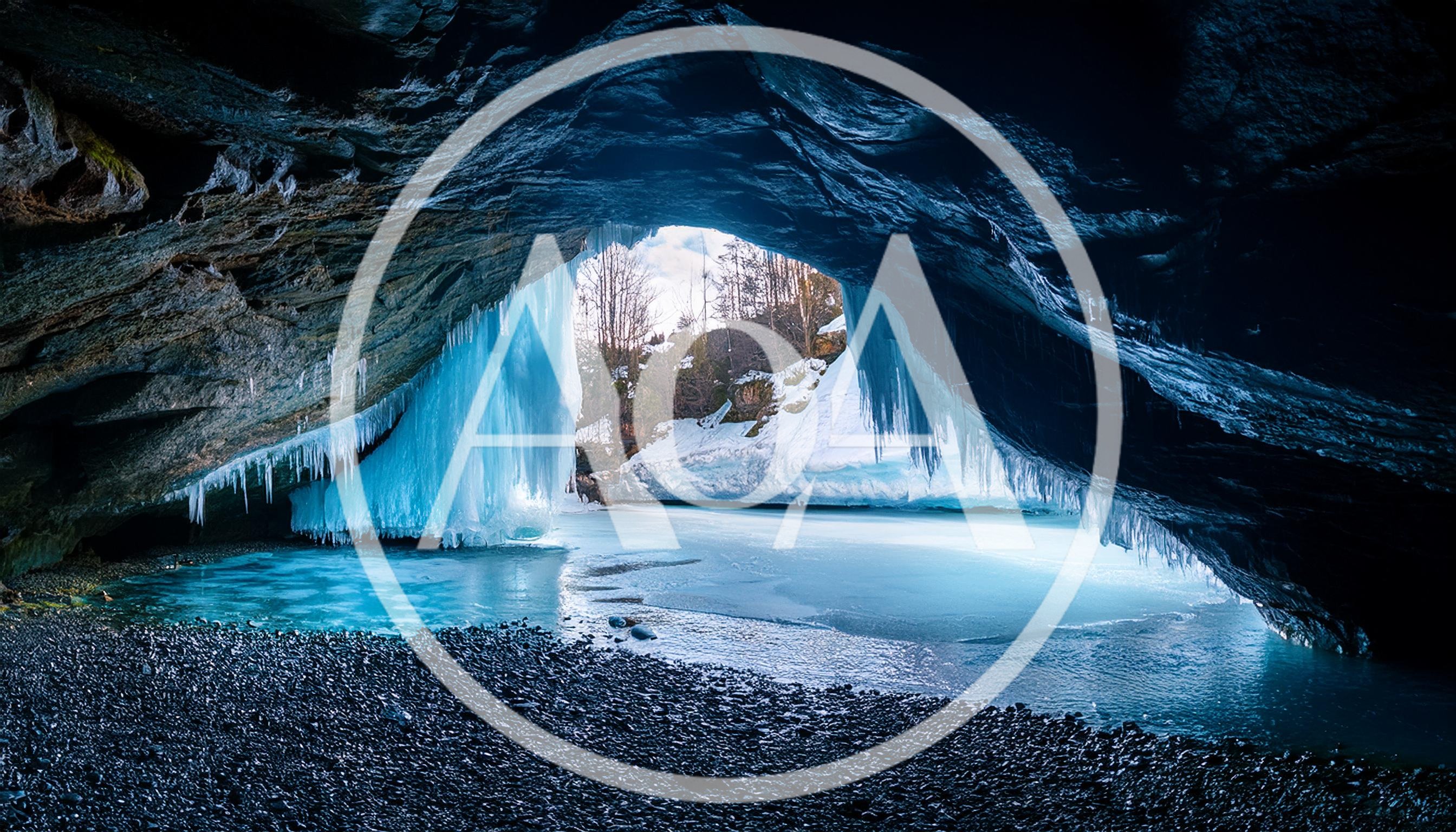 Frozen Waterfall Inside A Dark Rocky Cave