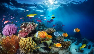 Vibrant Coral Reef Ecosystem With Tropical Fish