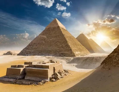 Great Pyramids Of Giza At Sunset