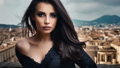 Portrait Of A Beautiful Woman In A Black Dress