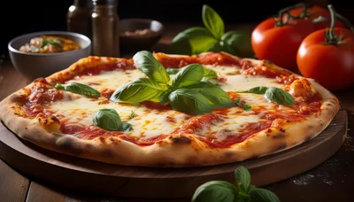 Fresh Margherita Pizza With Basil And Tomatoes