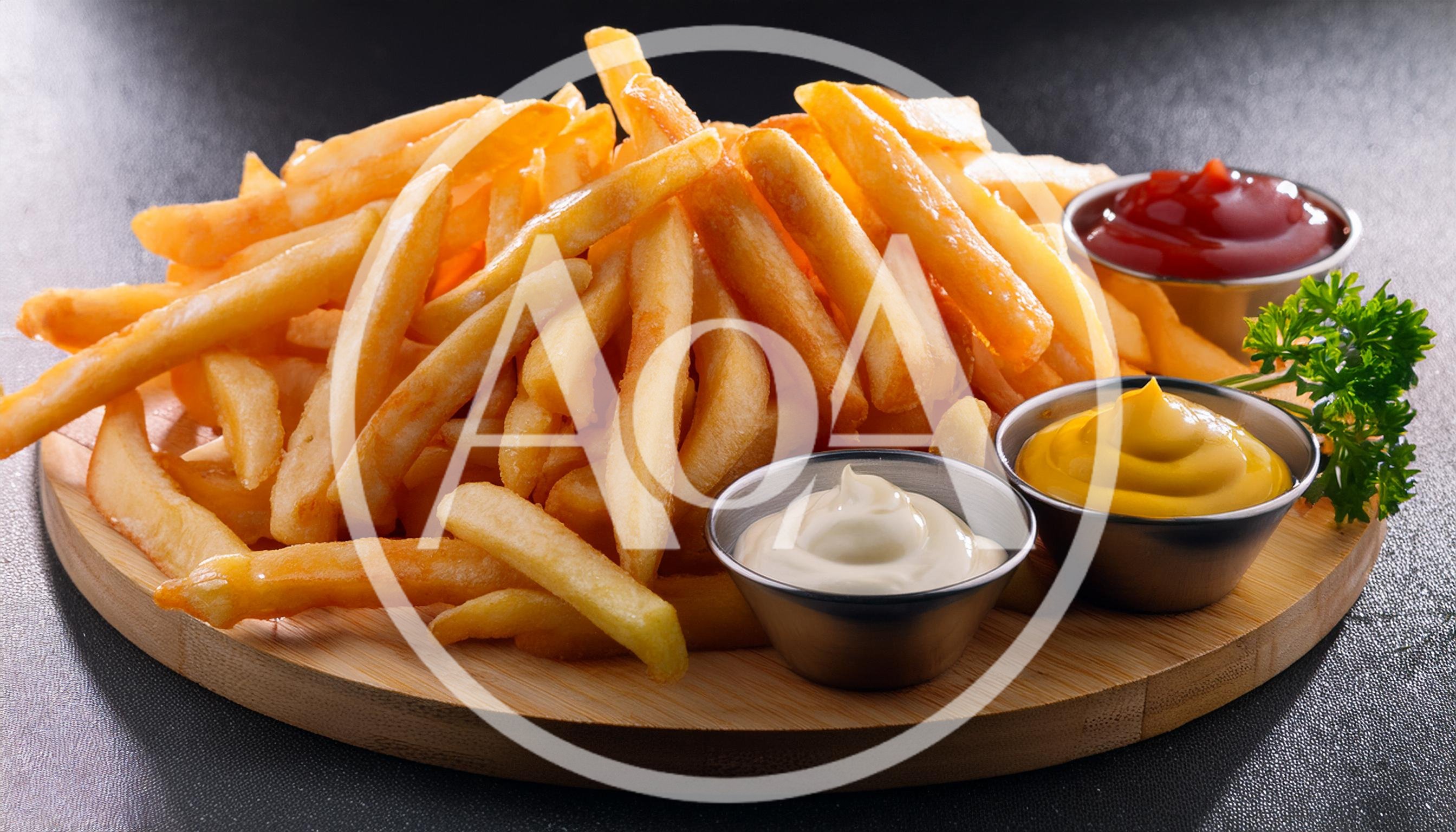 Golden French Fries Served With Three Dipping Sauces