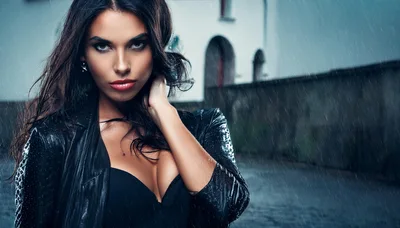 Portrait Of A Beautiful Woman In The Rain