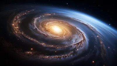 Spiral Galaxy Rotating In Deep Space
