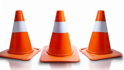 Three Orange Traffic Cones On White Background
