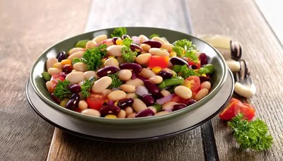 Fresh Three Bean Salad in a Green Bowl
