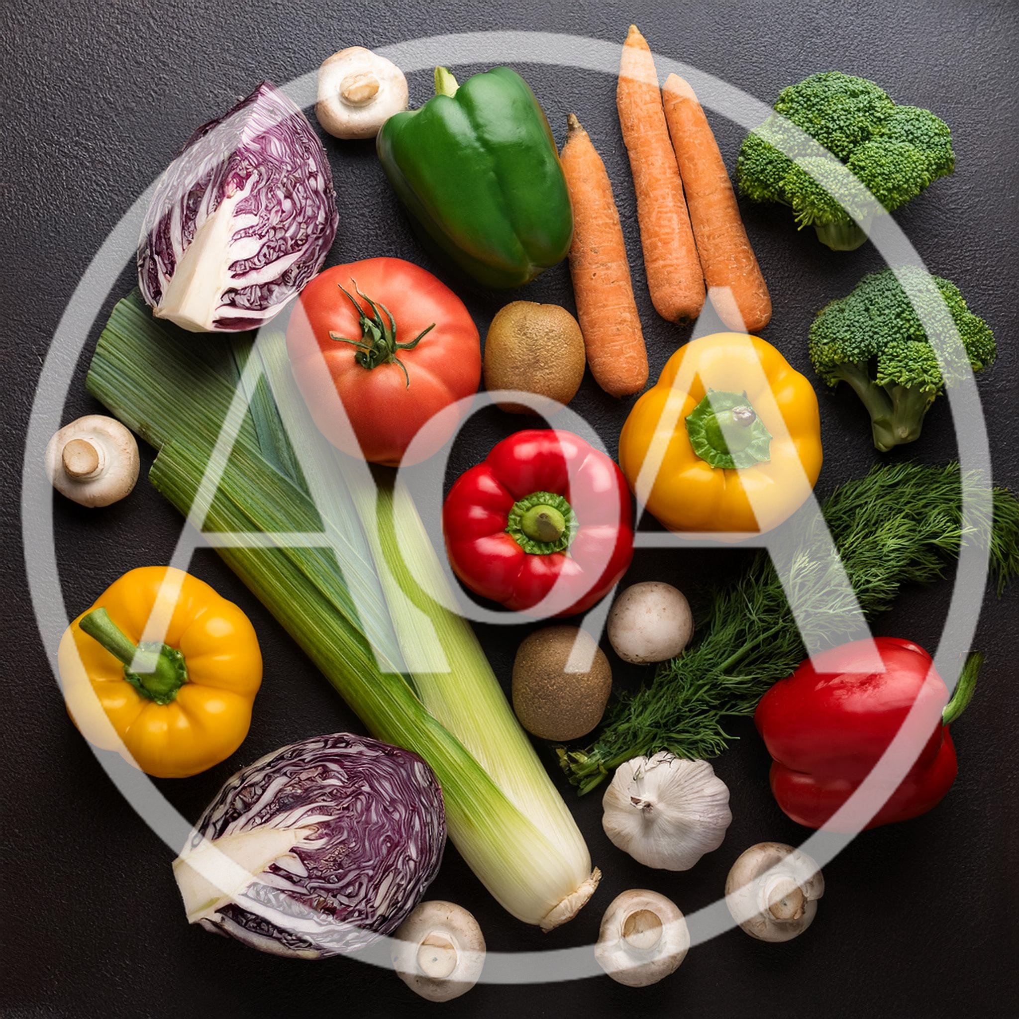 Fresh Assorted Vegetables and Herbs on Dark Background