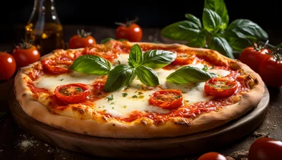 Fresh Margherita Pizza With Tomatoes And Basil