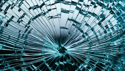 Shattered Tempered Glass Surface With Radial Cracks