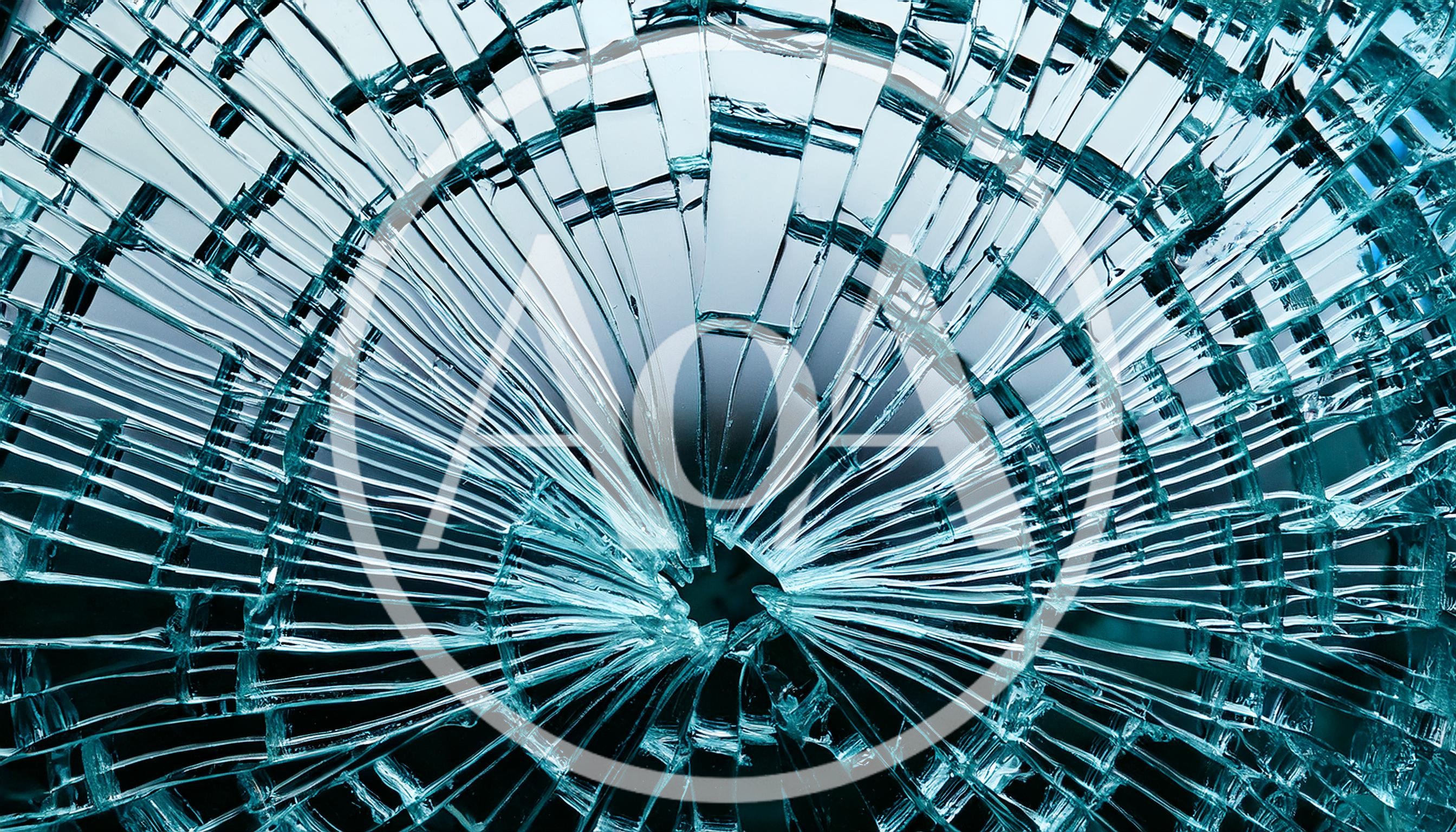 Shattered Tempered Glass Surface With Radial Cracks