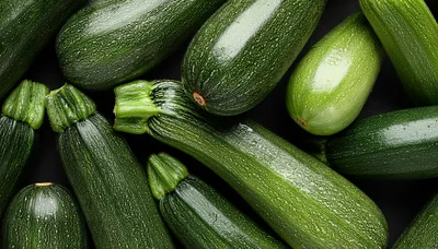 Fresh Green Zucchini Squash Arranged On Dark Background