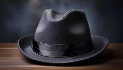 Classic Black Fedora Hat Resting On Wooden Surface