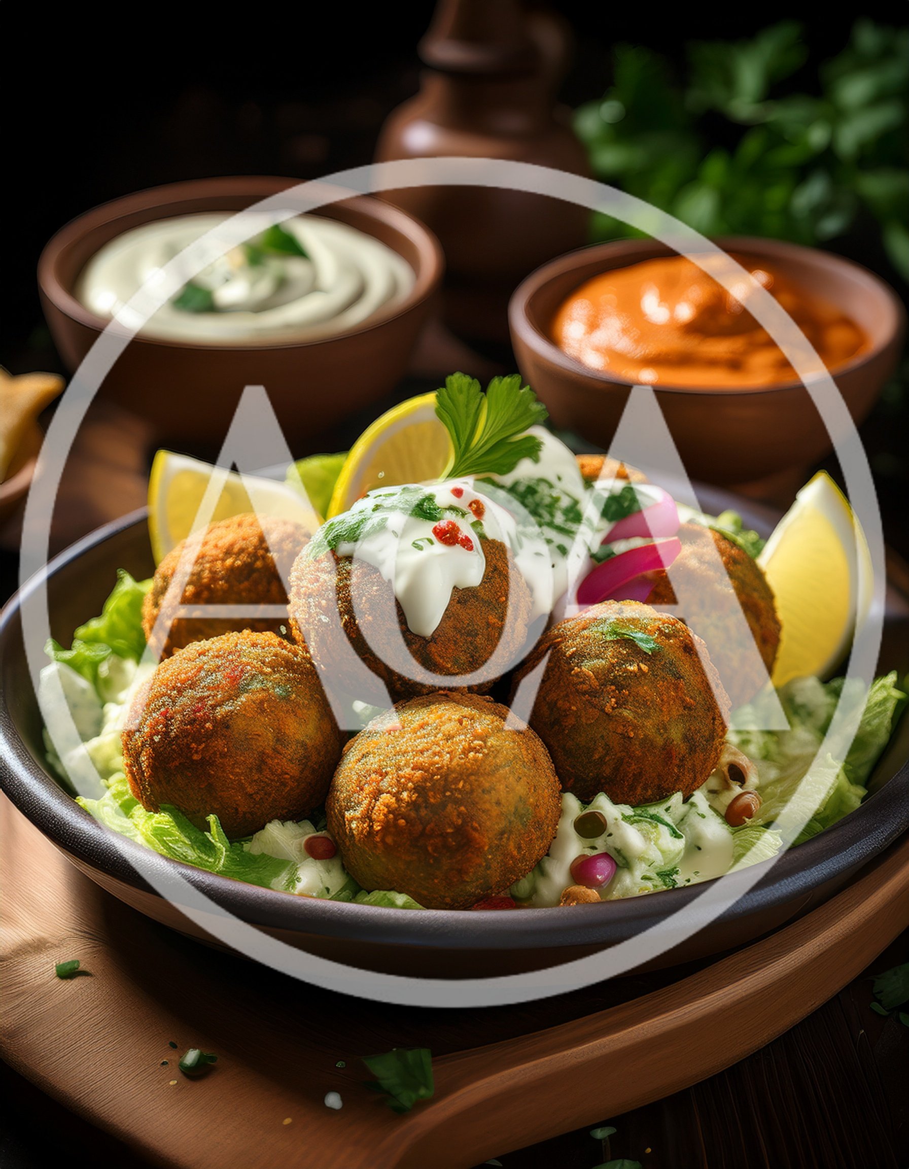 Gourmet Falafel Platter With Dips And Lemon Wedges
