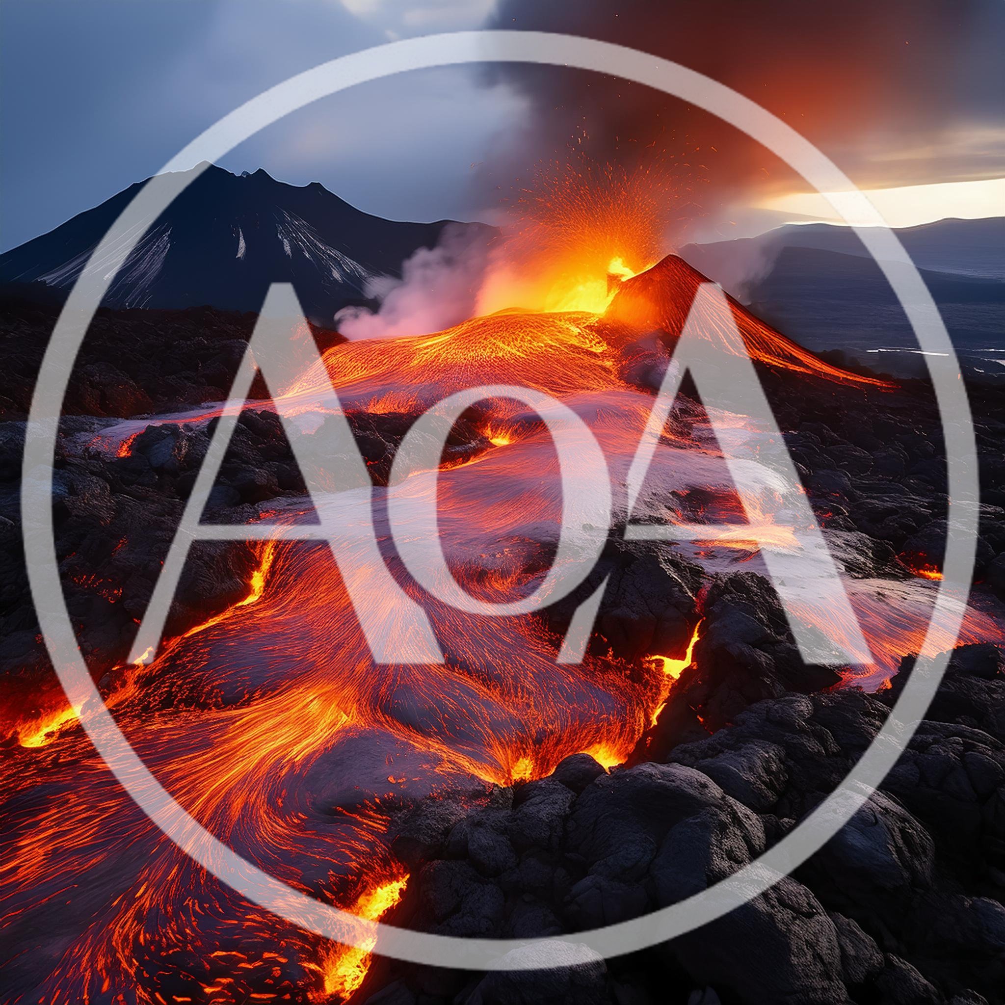 Volcanic Eruption With Molten Lava Flowing Downhill