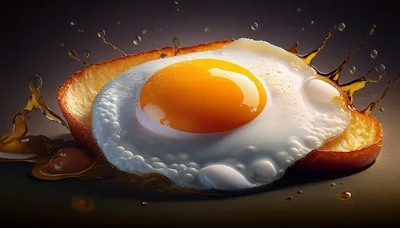 Fried Egg With Liquid Splash On Toasted Bread