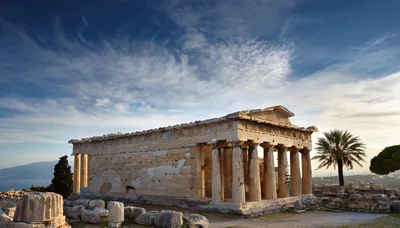Ancient Greek Temple Ruins At The Acropolis In Athens