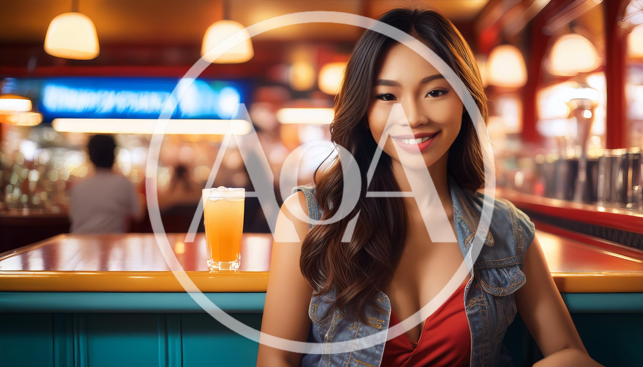 Young Asian Woman Smiling At A Bar Counter