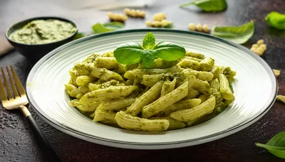 Penne Pasta With Fresh Basil Pesto Sauce