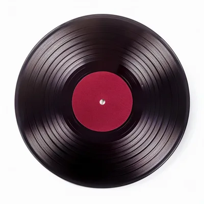 Black Vinyl Record With A Red Center Label