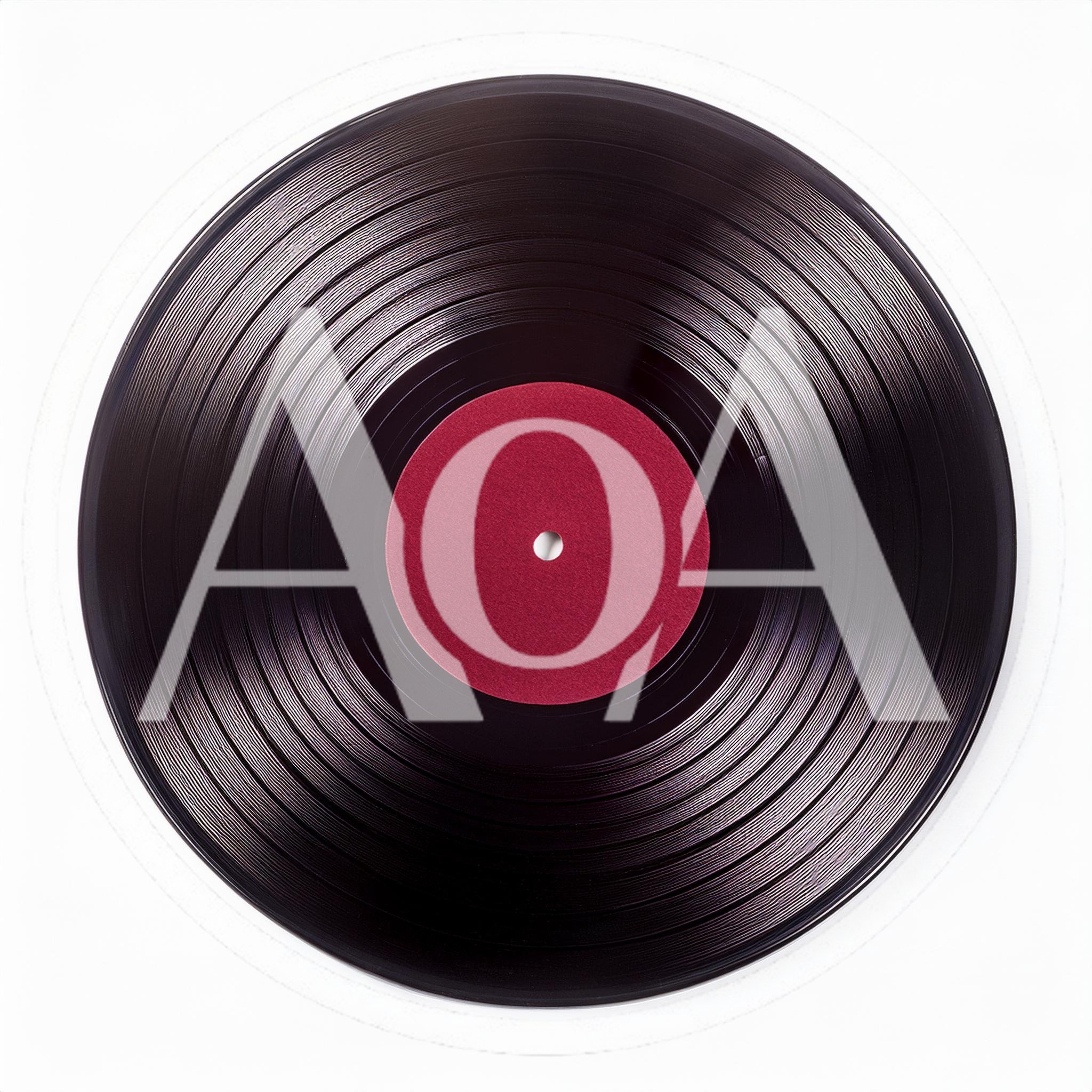 Black Vinyl Record With A Red Center Label