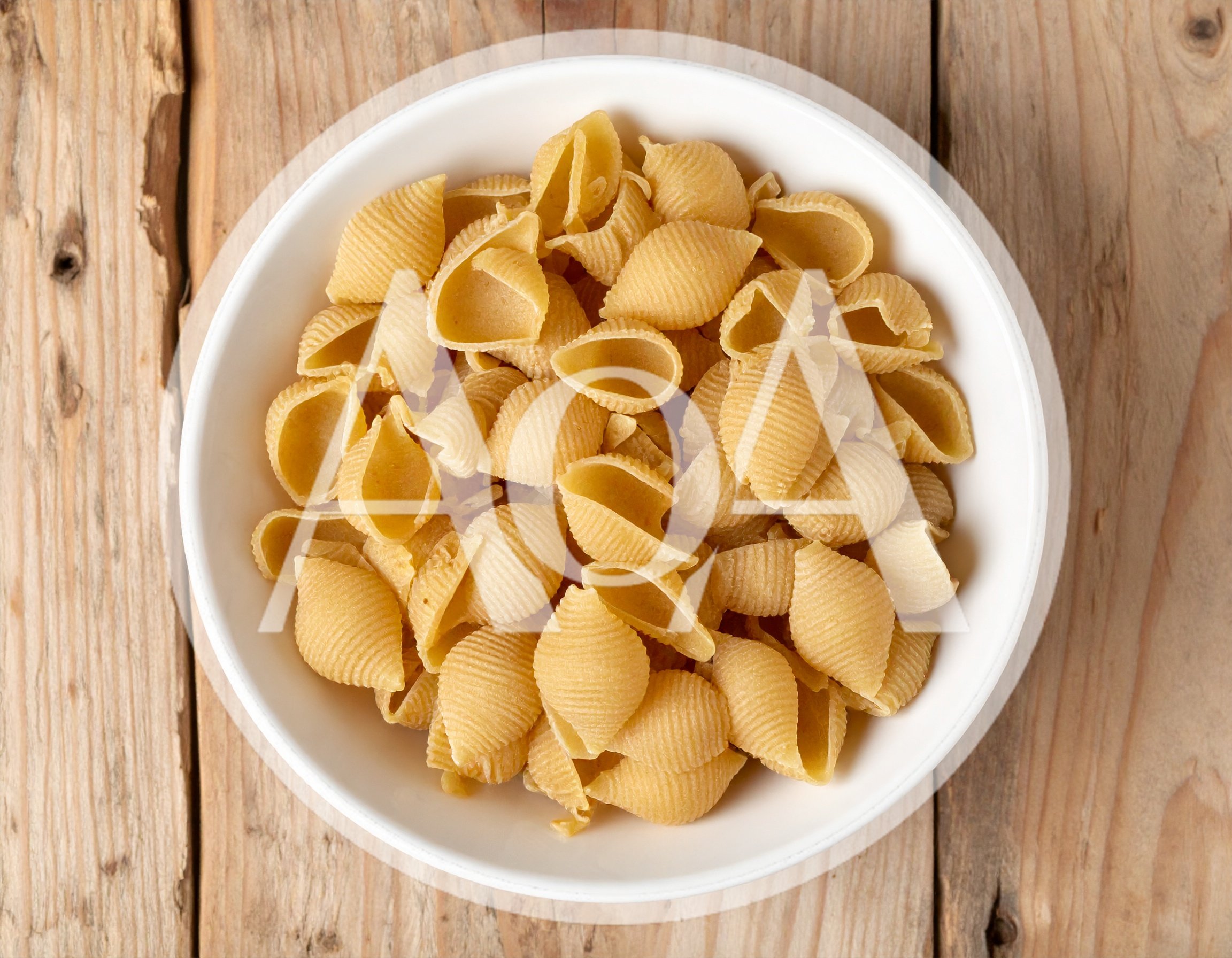 Top View Of Raw Shell Pasta In White Bowl