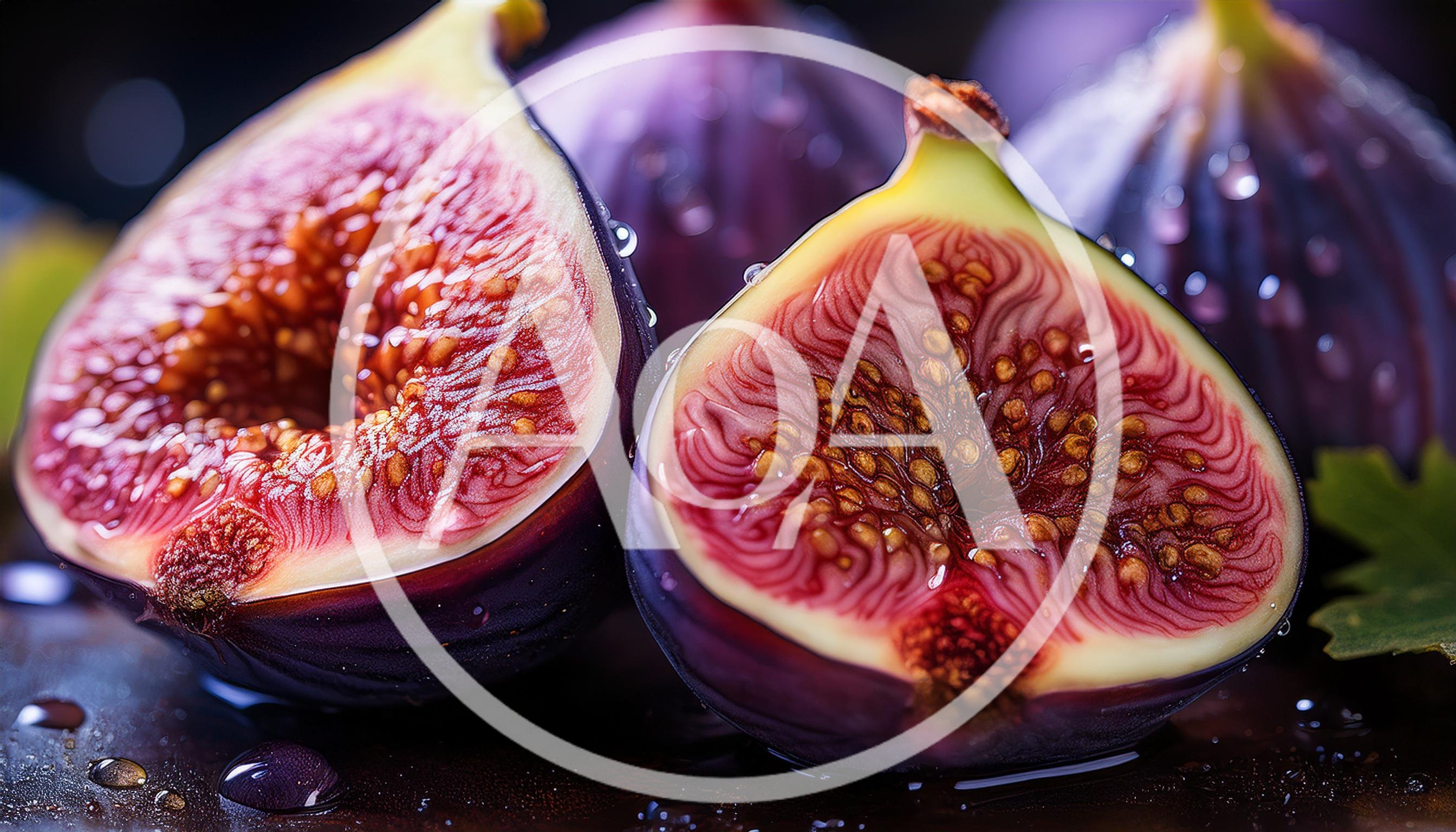 Fresh Halved Purple Figs On Dark Surface