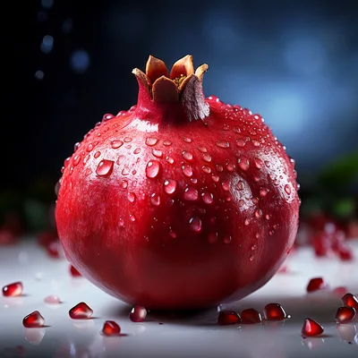 Fresh Pomegranate Fruit With Water Droplets On Dark Background