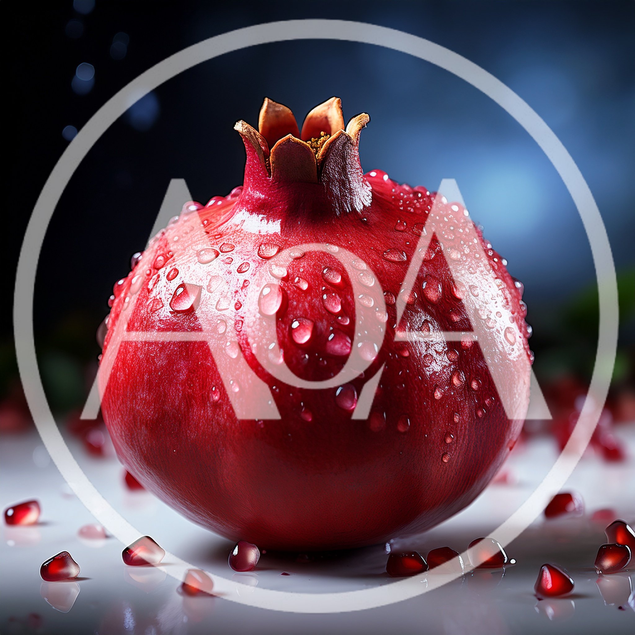 Fresh Pomegranate Fruit With Water Droplets On Dark Background