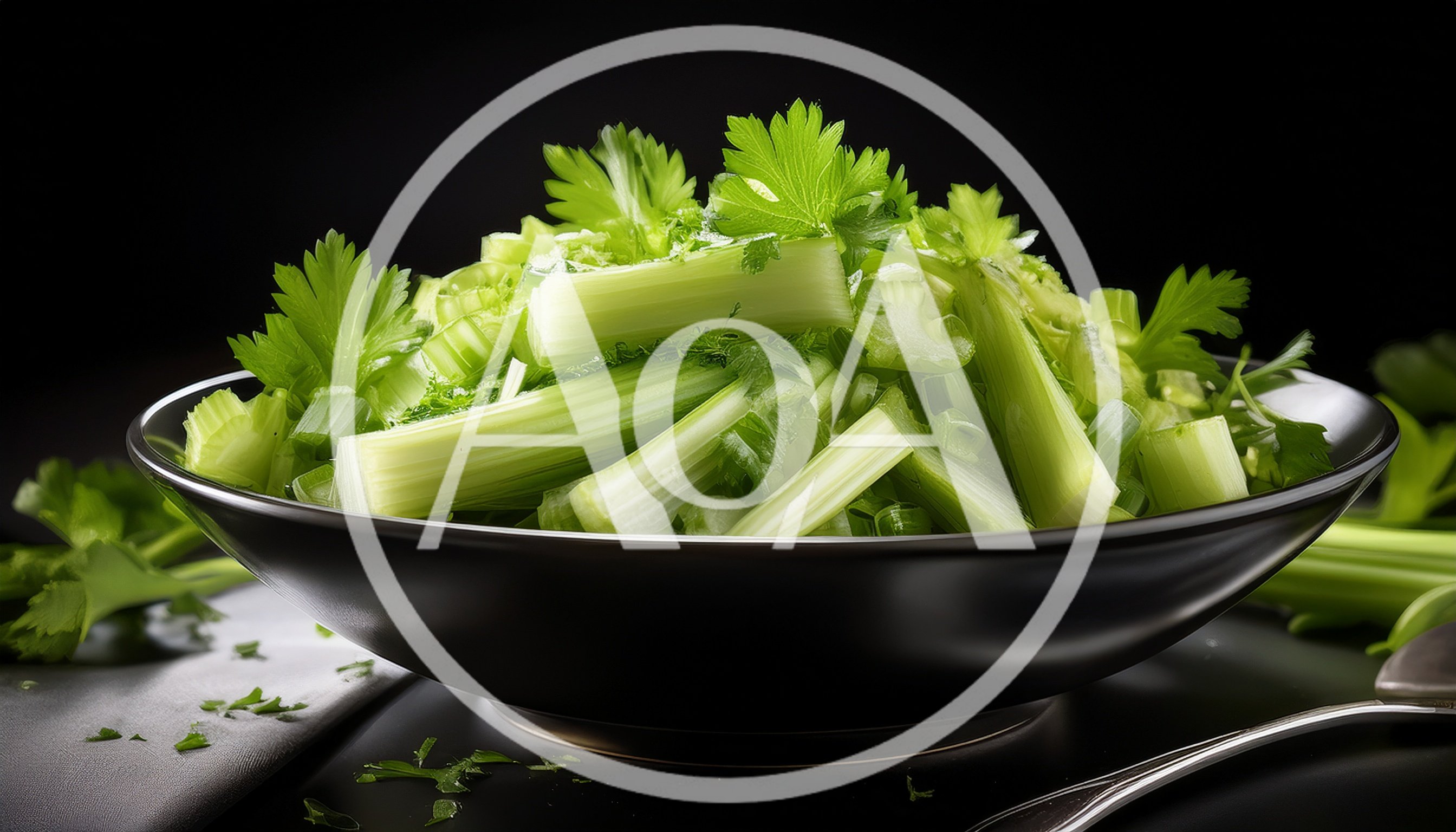 Fresh Chopped Celery In A Black Bowl