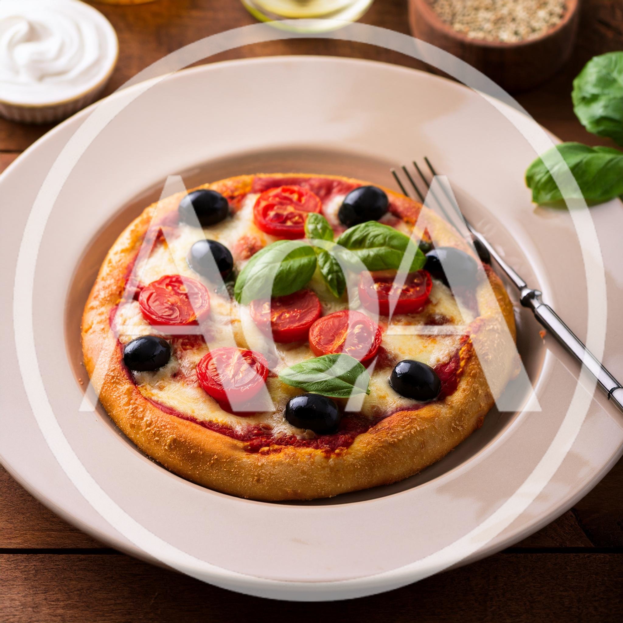 Fresh Homemade Margherita Pizza With Olives And Basil