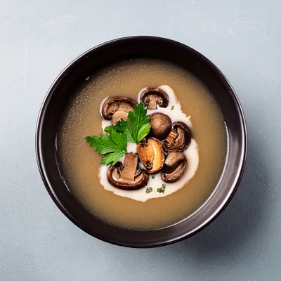 Bowl Of Creamy Mushroom Soup With Fresh Parsley