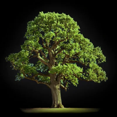 Majestic Mature Oak Tree Isolated On Black Background