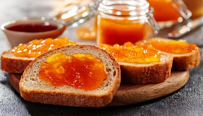 Slices of Bread Topped with Orange Marmalade Jam