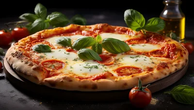 Fresh Margherita Pizza With Basil And Tomatoes