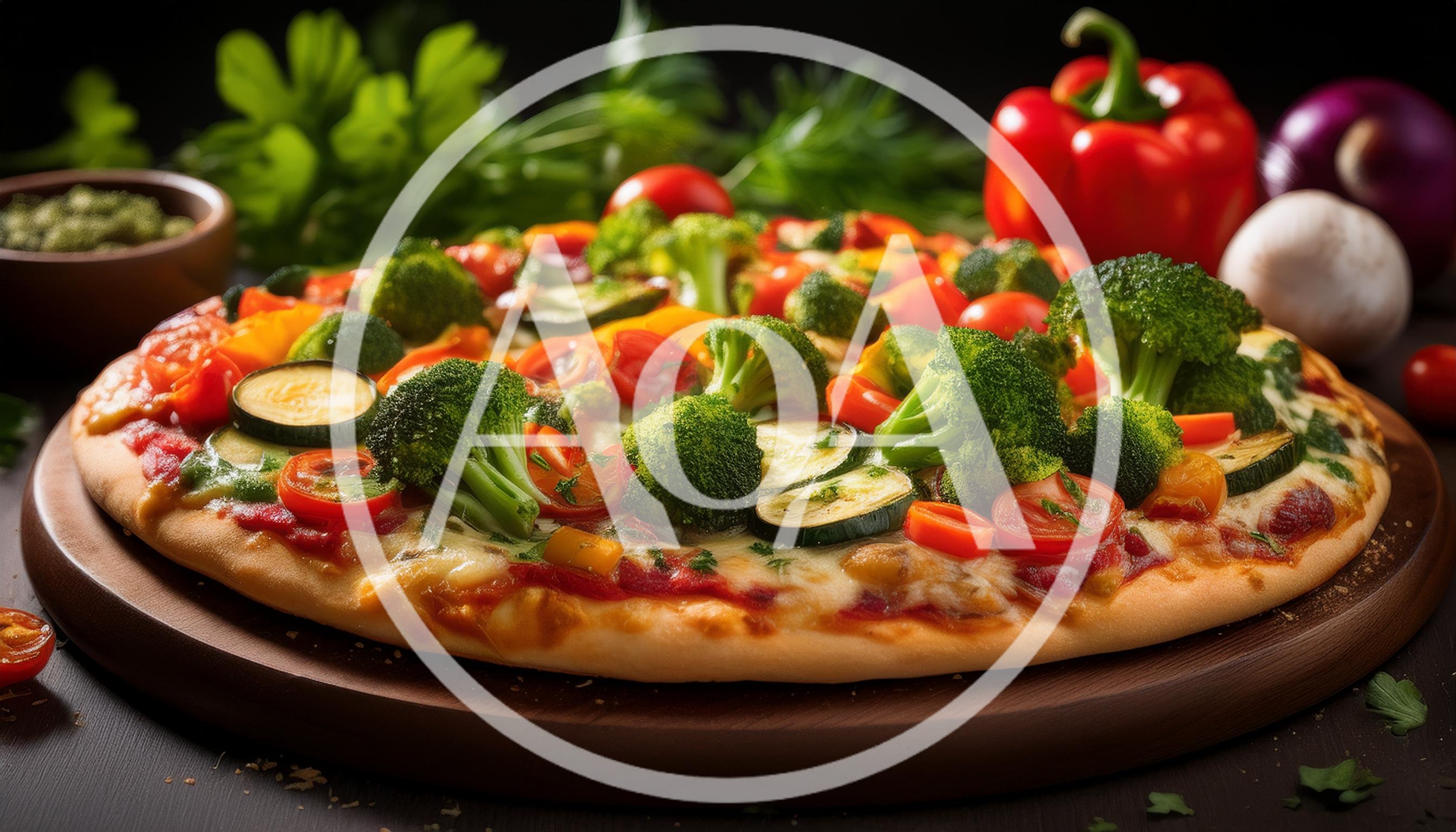 Fresh Vegetable Pizza On A Wooden Serving Board