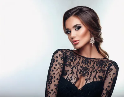 Portrait Of A Glamorous Woman In Black Lace Dress