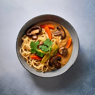 Bowl Of Creamy Mushroom Ramen With Vegetables
