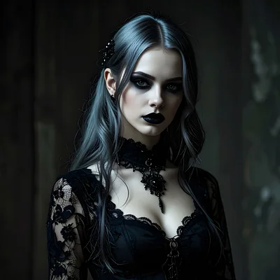 Gothic Woman With Dark Makeup And Lace Attire