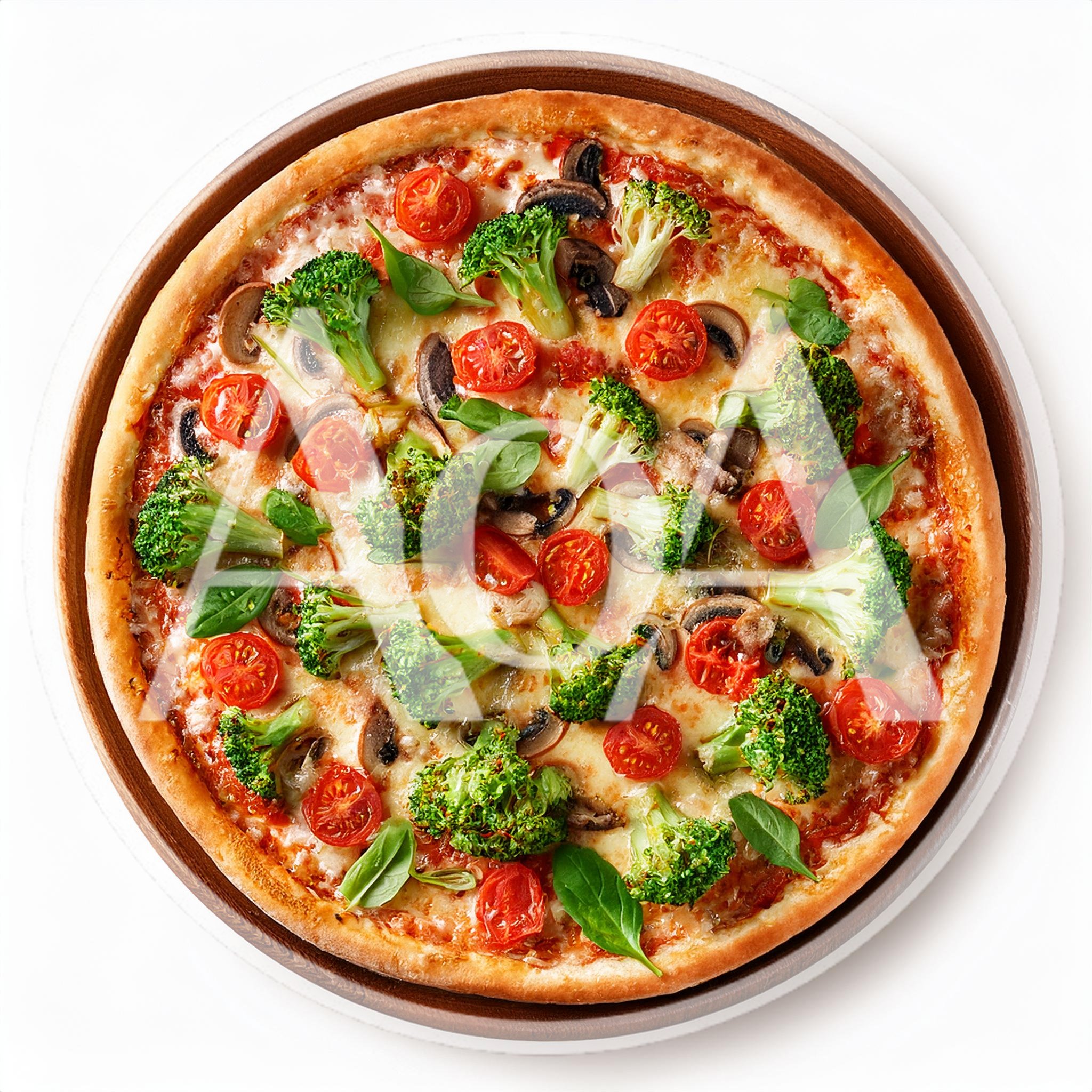 Vegetarian Pizza With Broccoli Tomatoes And Mushrooms