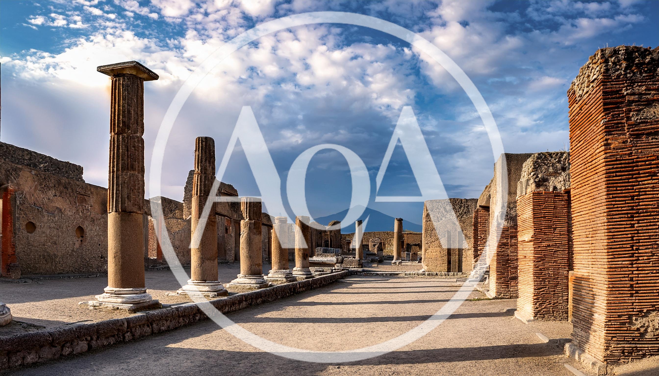 Ancient Roman Ruins Of Pompeii With Mount Vesuvius