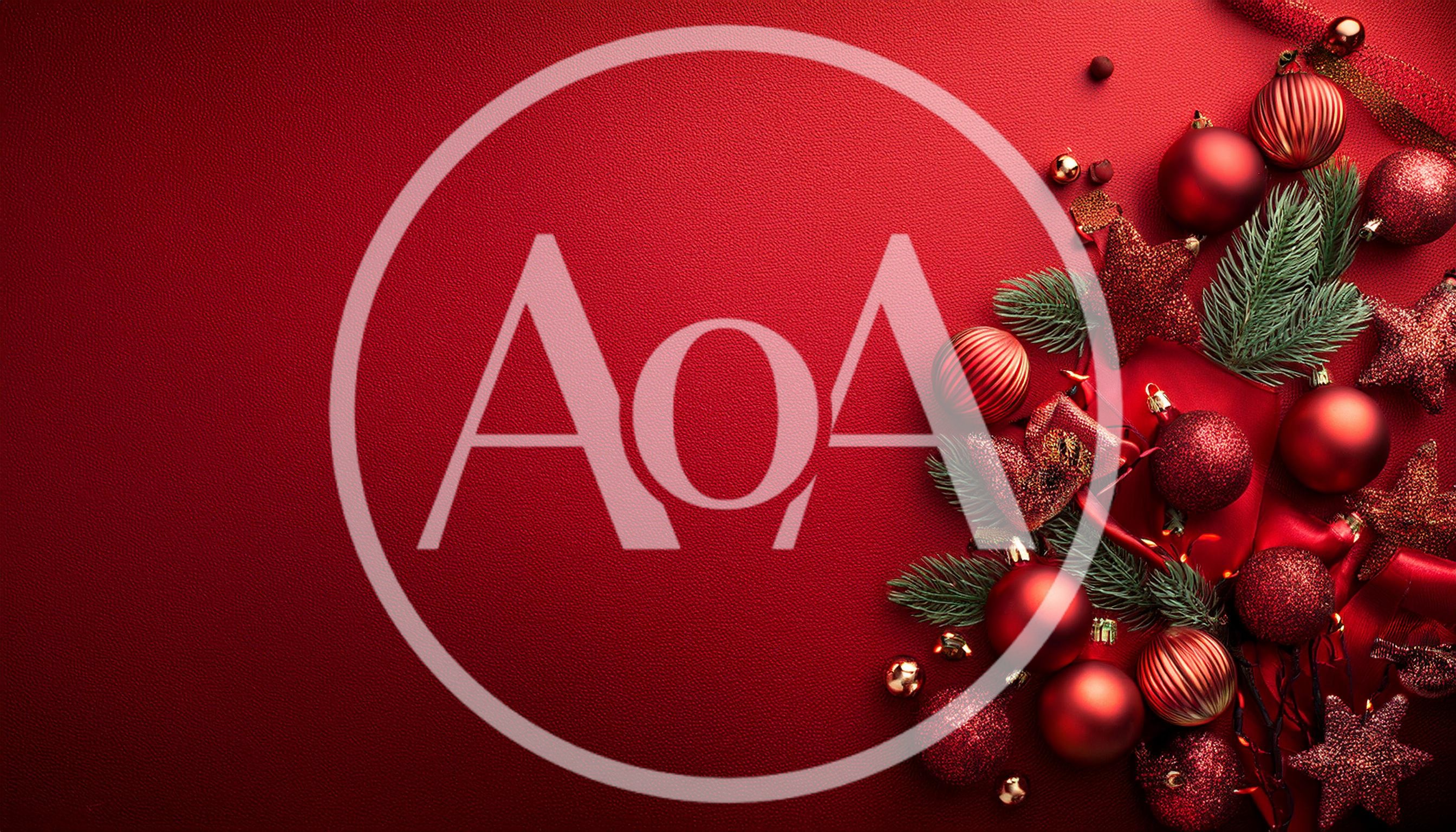 Christmas Ornaments and Pine Branches on Red Background
