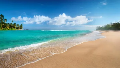Tropical Beach Shoreline With Turquoise Ocean Waves