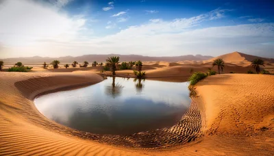 Oasis With Palm Trees In The Sahara Desert