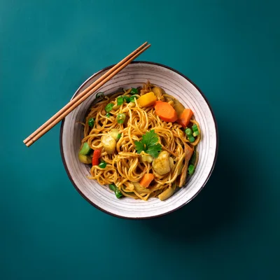 Bowl Of Stir Fried Noodles With Vegetables
