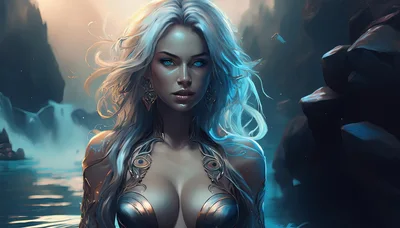 Fantasy Goddess With Glowing Blue Eyes And Silver Hair